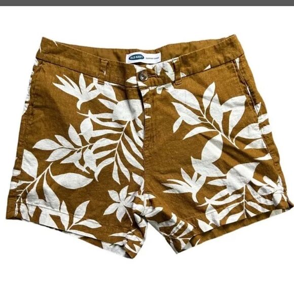 Old Navy Everyday Short Linen Blend Tropical Botanical Print Shorts 20 plus NWT - Picture 1 of 16